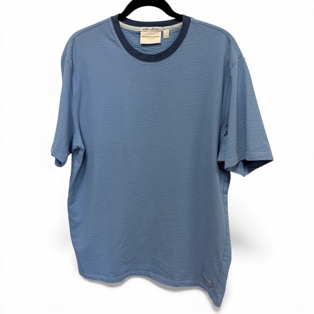 Scotch & Soda Amsterdam blue short sleeve cotton shirt size large